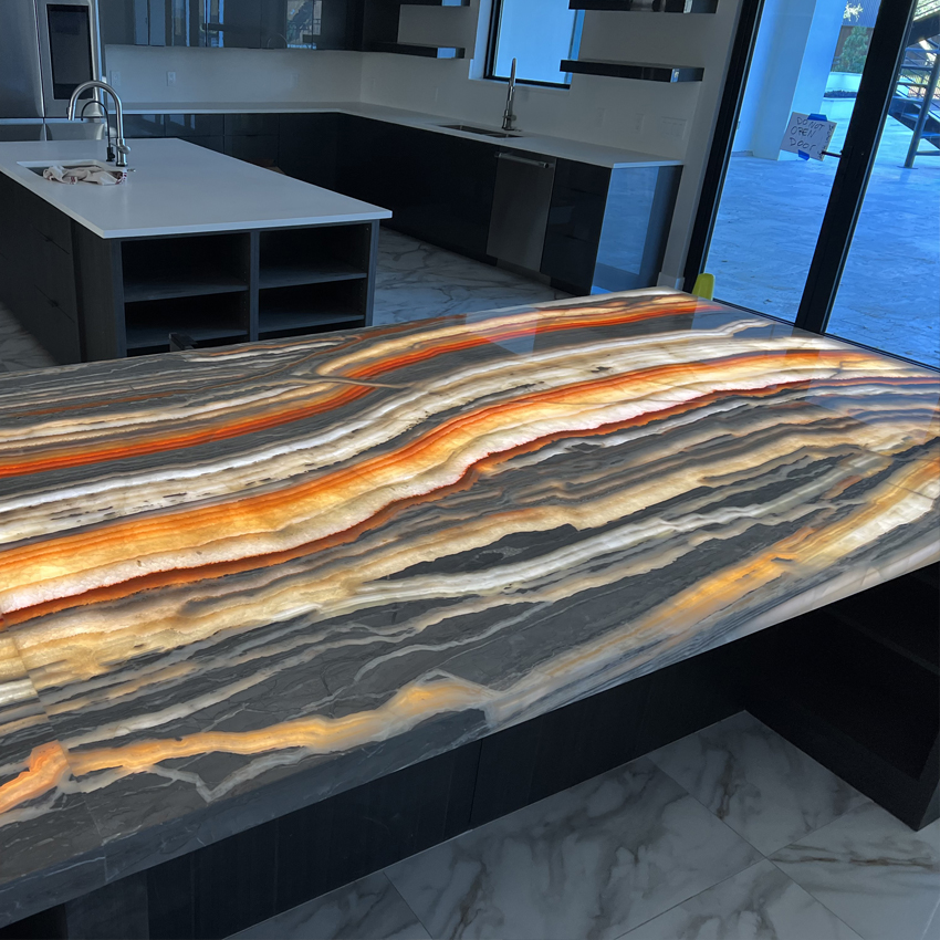Backlight onyx stone kitchen countertop in Fort Lauderdale