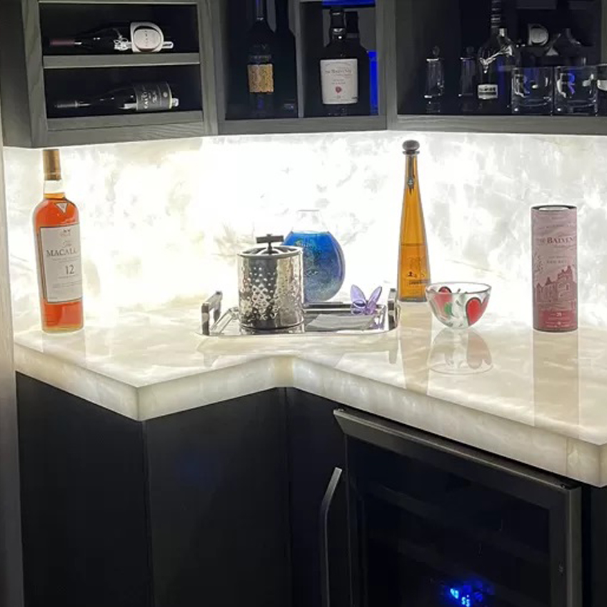 Backlit onyx countertop for a bar in Palm Beach