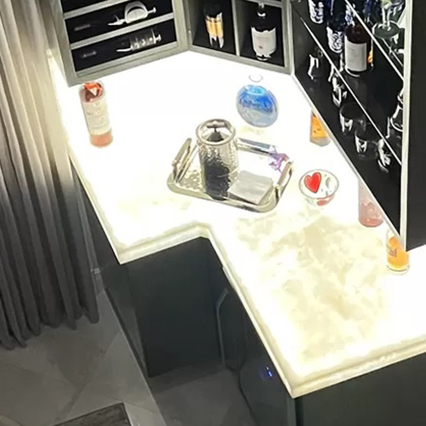 Backlit onyx countertop for a bar in Palm Beach