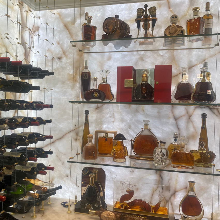 Illuminated cristallo stone wine cellar in Naples