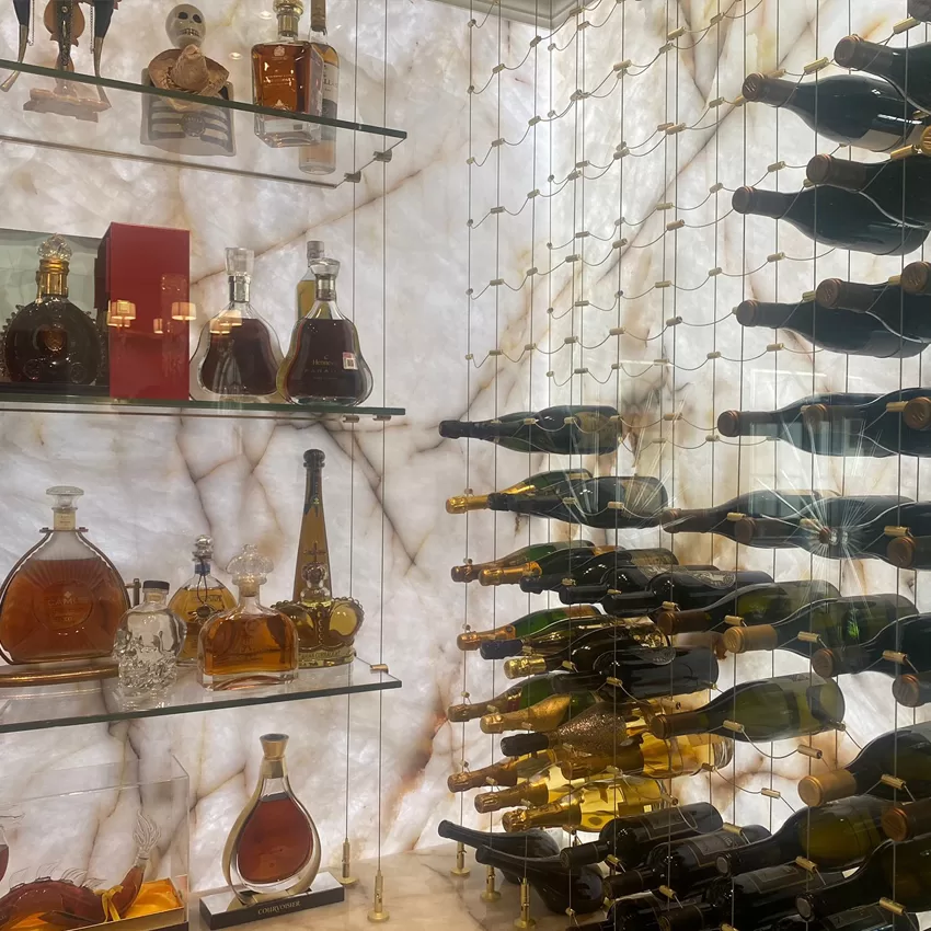 Illuminated cristallo stone wine cellar in Naples