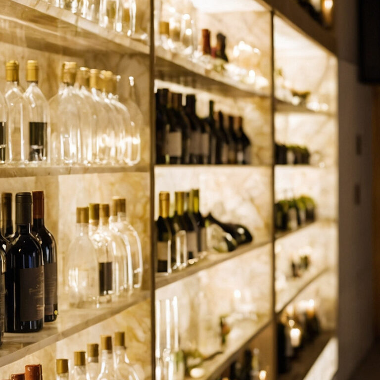 Illuminated cristallo stone wine cellar in Naples