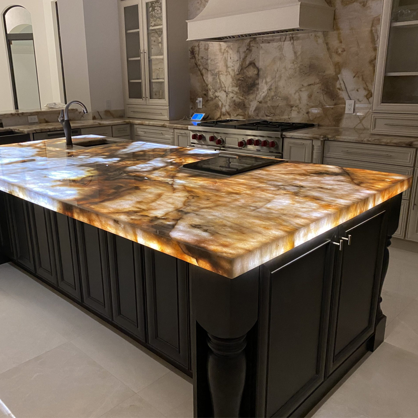 Kitchen island with lighted onyx stone in Key Largo