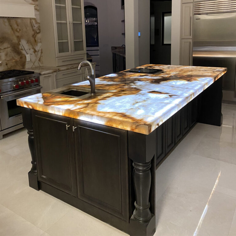 Kitchen island with lighted onyx stone in Key Largo