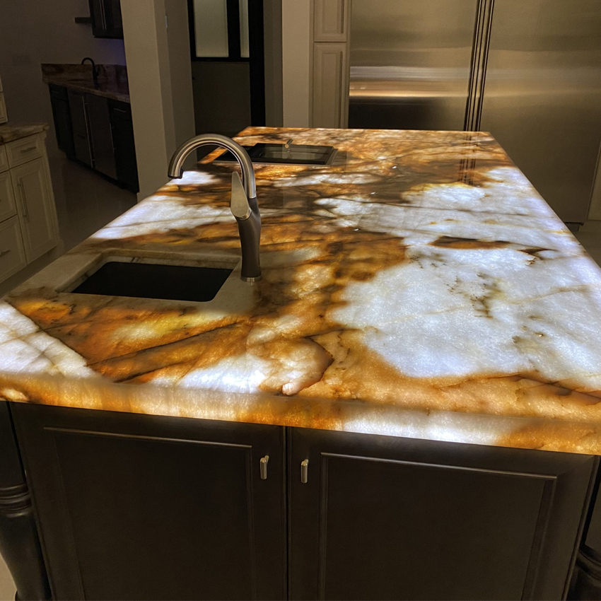 Kitchen island with lighted onyx stone in Key Largo