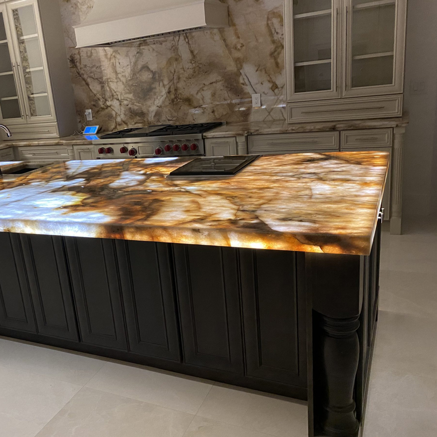 Kitchen island with lighted onyx stone in Key Largo