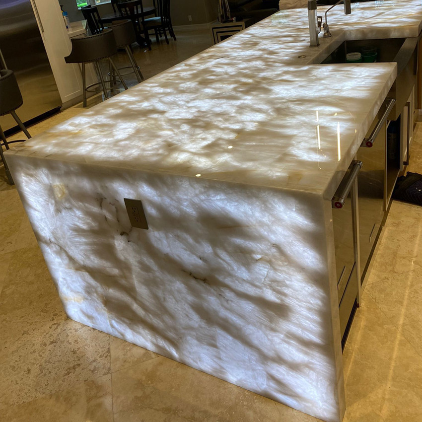 Kitchen island with lighted stone in Tampa