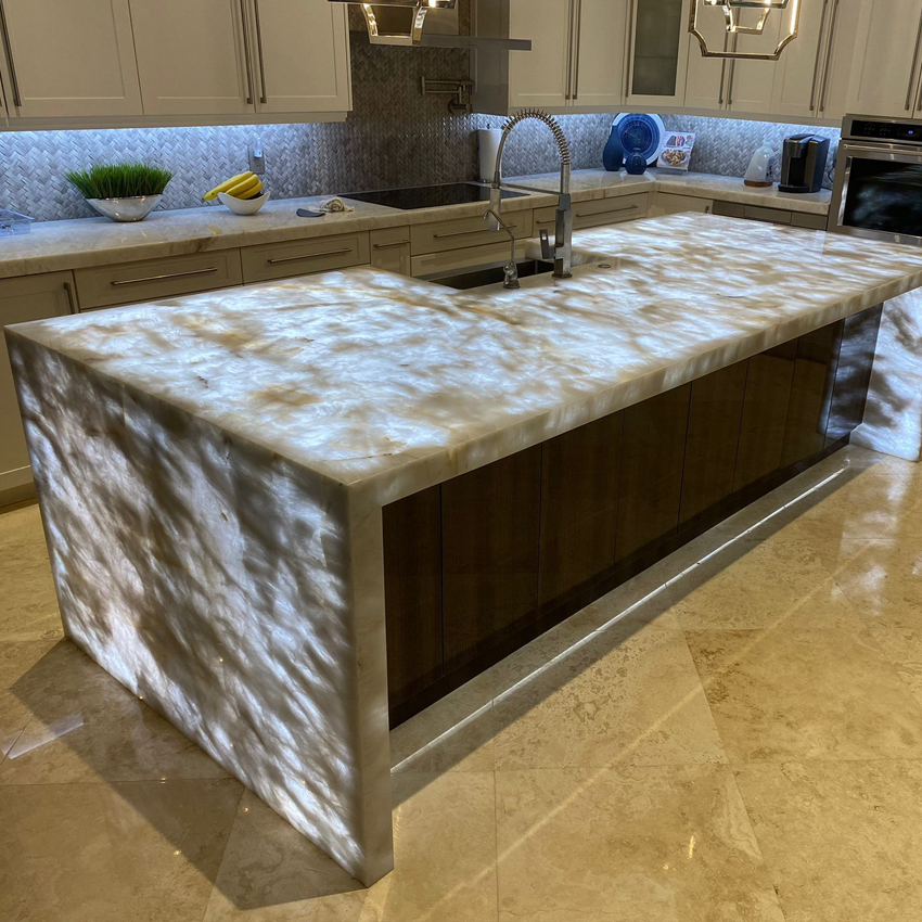 Kitchen island with lighted stone in Tampa