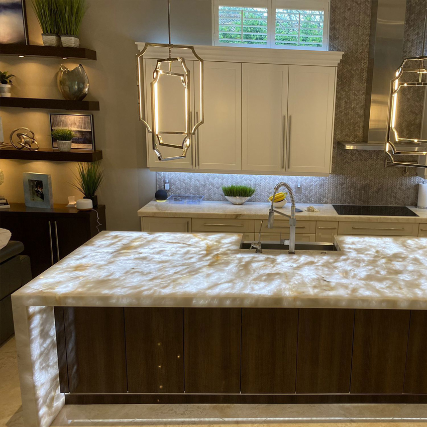 Kitchen island with lighted stone in Tampa