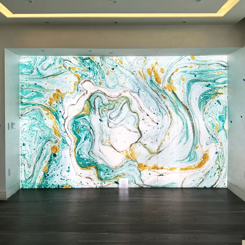 Lighted acrylic artwork wall in Acqualina resort Sunny Isles