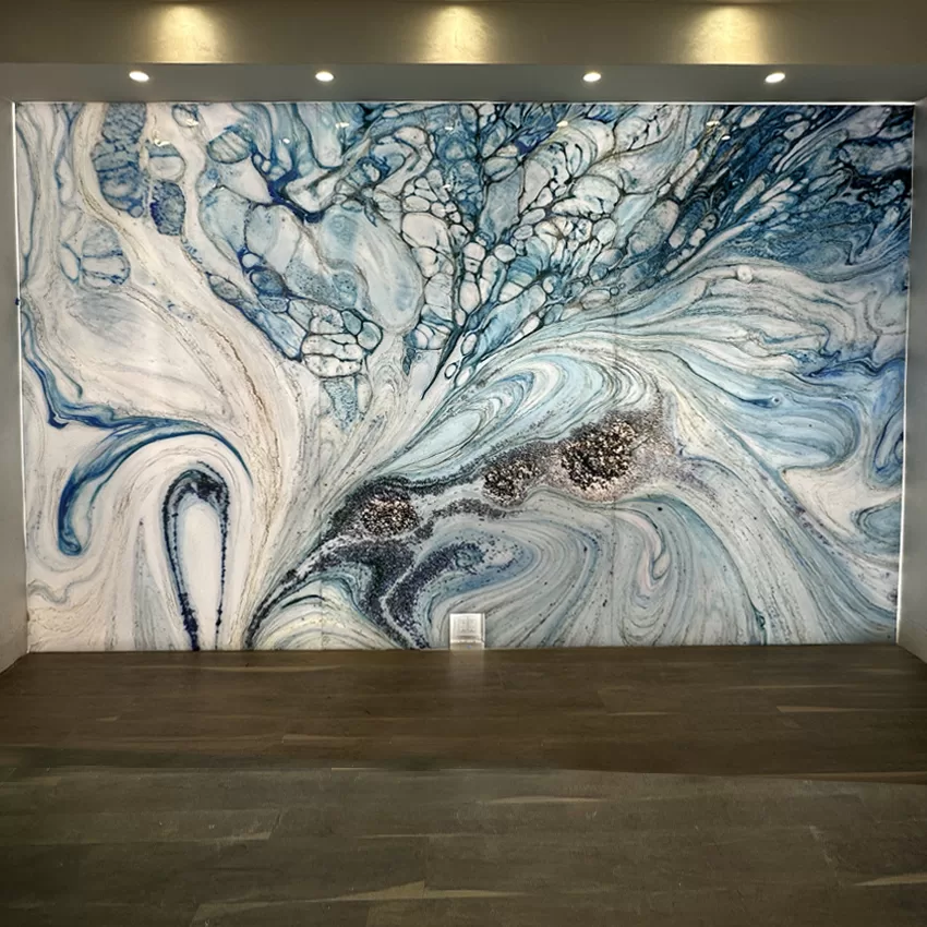 Lighted acrylic artwork wall in Acqualina resort Sunny Isles